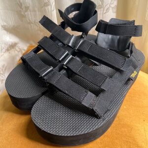 Black Teva Platform Velcro Strap Sandals Size 8